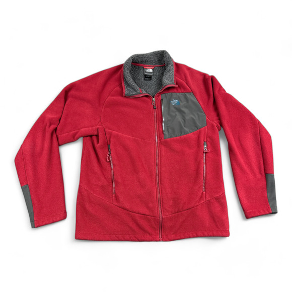 North Face Jacket Adult LARGE Red Chimborazo Fleece Gray Sherpa Lined Outdoor - Picture 1 of 9